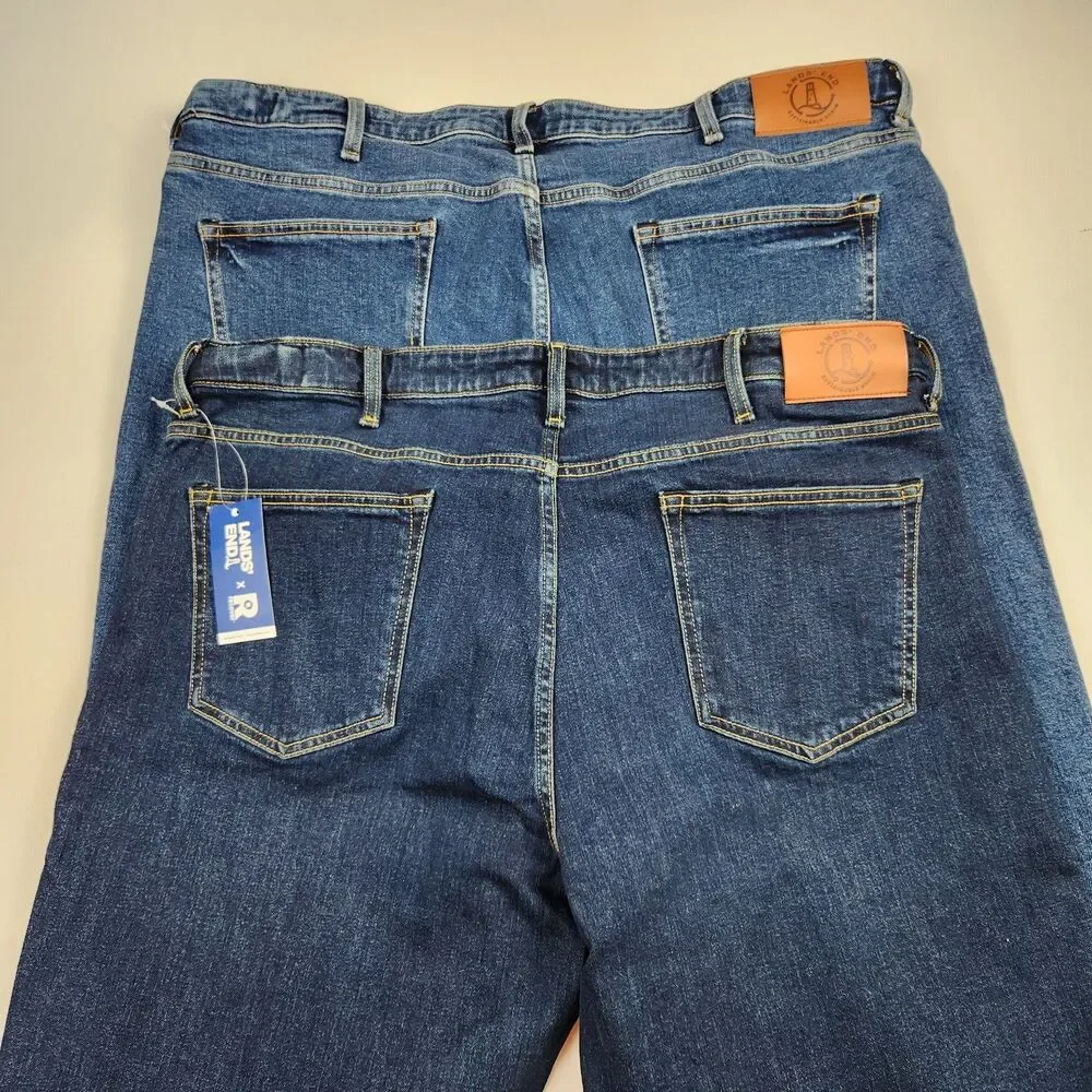 Lands End Traditional Fit Jeans Mens 42x34 Lot of 2 Straight Leg NWT Med/Dark